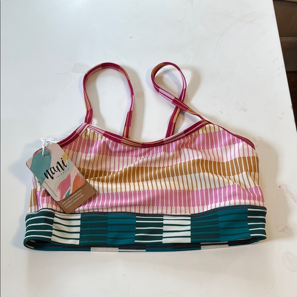 NANI, NWT, Colorful Striped Longline Bikini Top, XSmall